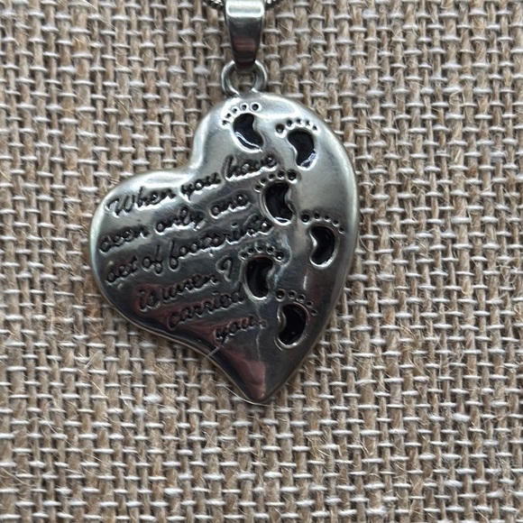 Heart-Shaped Silver Footprints Pendant Necklace - Picture 1 of 6